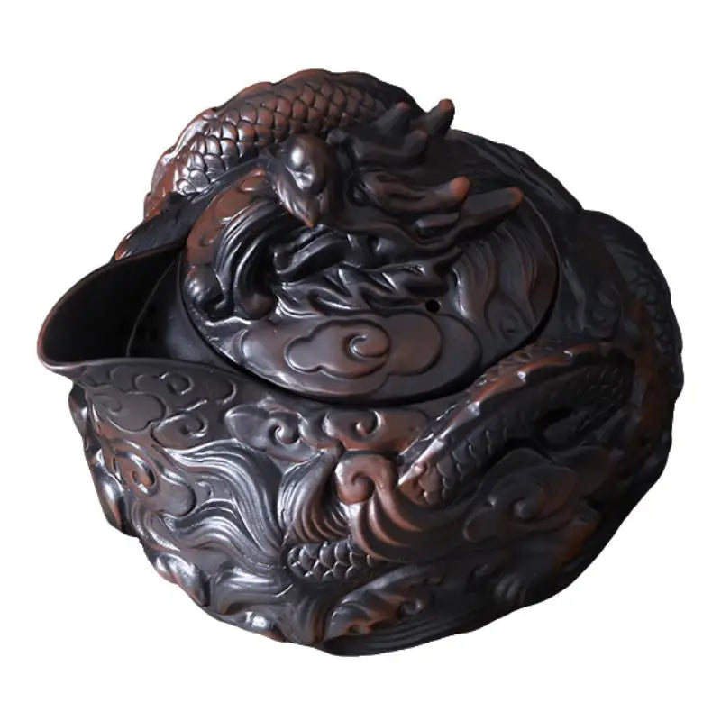 Jianshui Clay Purple Pottery Carving Dragon Teapot Hand Painted Antique Relief Teapot Household Teapot Kungfu Tea Set Kettle
