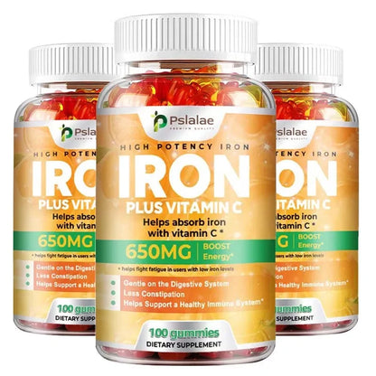 Iron Gummies 650 Mg - Promotes Red Blood Cell Production, Relieves Fatigue, Gently Absorbs Iron, and Improves EnergySupplementsS
