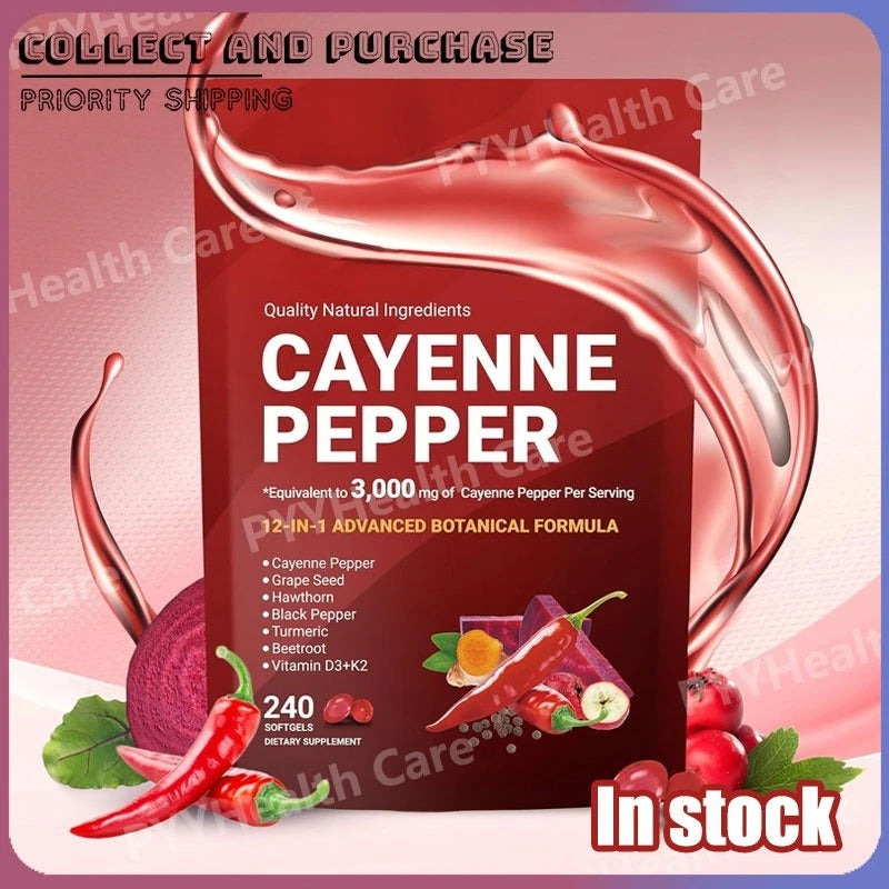 Cayenne Pepper Softgels with Grape Seed Beetroot Turmeric Vitamins D3 K2 E Herbal Supplement