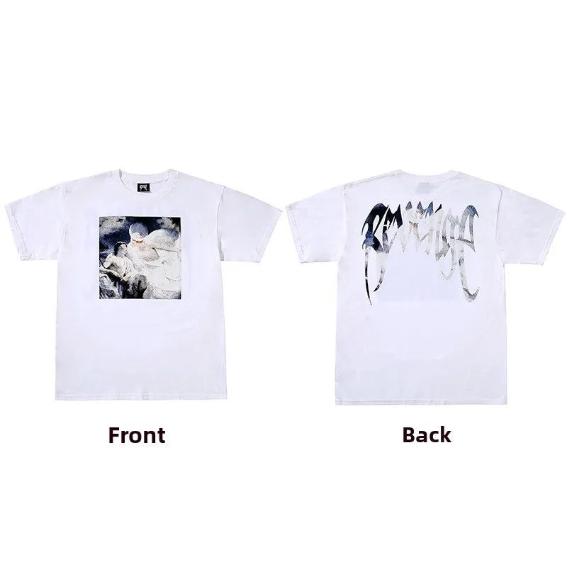 Dark Reflective Skull Bones Tee Short Sleeve Men's T-shirt Street Style Revenge Theme Youth Fashion Casual round Neck