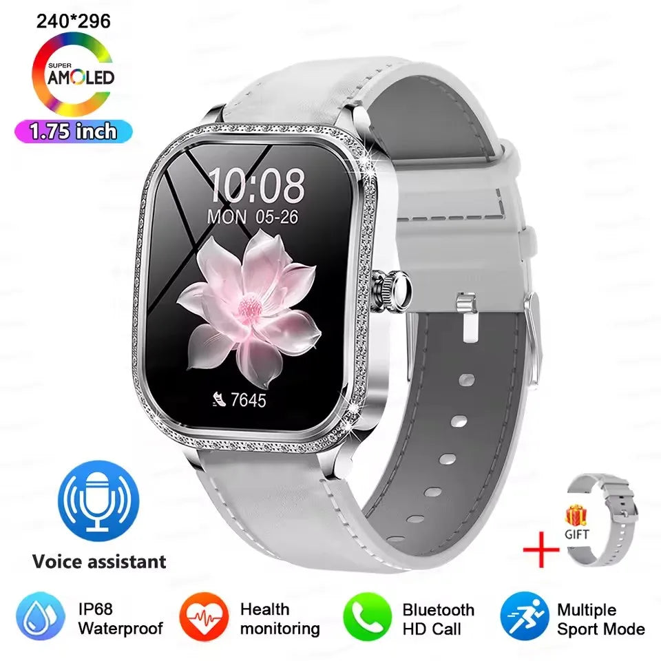 Fashion Rose Gold Smart Watch Women 1.75" HD Display Heart Rate Sports Fitness IP68 Waterproof BT Call Smartwatch For Lady Gifts