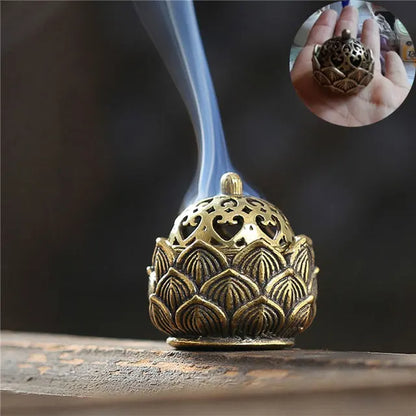 Lotus Flower Incense Burner Buddhism Buddha Holder Brass Mini Sandalwood Censer Incense Metal Craft Home Decoration