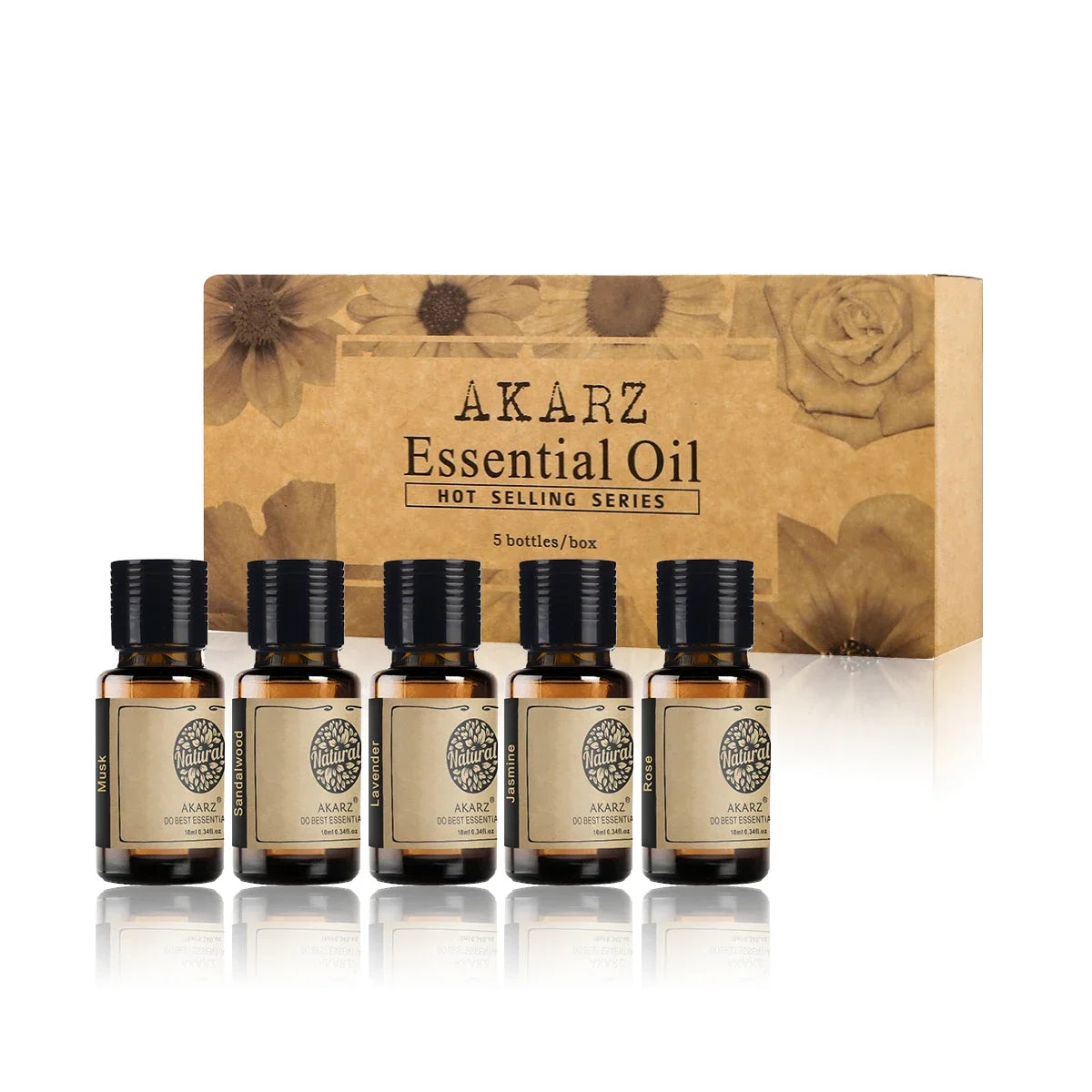 AKARZ Hots Series Essential Oils Gift Set Musk, Sandalwood, Lavender, Jasmine, Rose Aromatherapy Oils for Diffuser,10mL Bottles