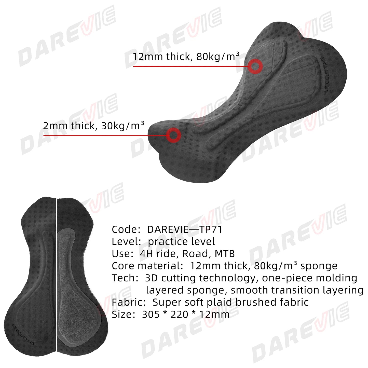 DAREVIE Man's Cycling Underwear MTB Road 80kg/m³ 3D Cut Shockproof Sponge Pad Shorts For Men Anti-Slip Underpant Mens Shorts