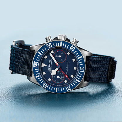 SEESTERN Chronograph Man of Watch Mechanical Tianjin ST1901 Movement Sapphire Wristwatches Nylon Sticker Strap Luminous Skeleton