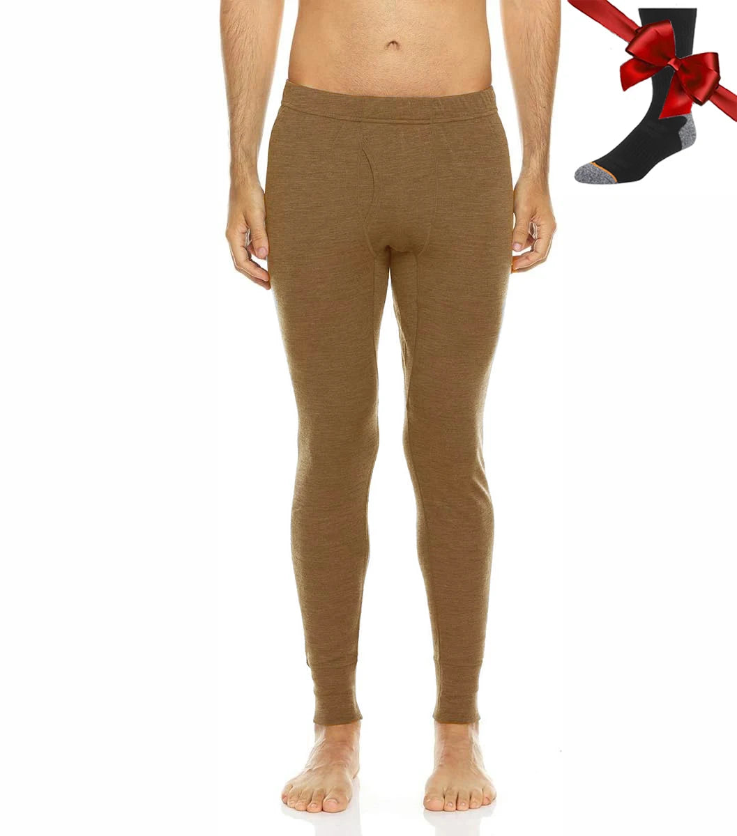 100% Merino Wool Men Base Layer Bottom Pants Merino Wool Thermal Underwear Pants Leggings Long Johns Warm Baselayer Bottom+Socks
