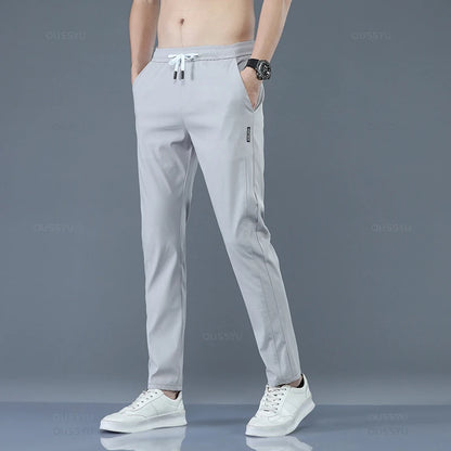 OUSSYU Brand New Spring Summer Men's Casual Pants Slim Pant Straight Thin Trousers Male Fashion Stretch Khaki Jogging 28-38