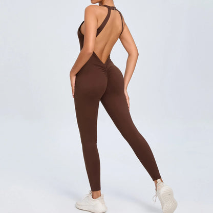 Sports Jumpsuit Woman Gym Sexy Long Jumpsuits One Pieces Fitness Overalls Sportswear Mono Mujer Coffee Body Women Clothes New