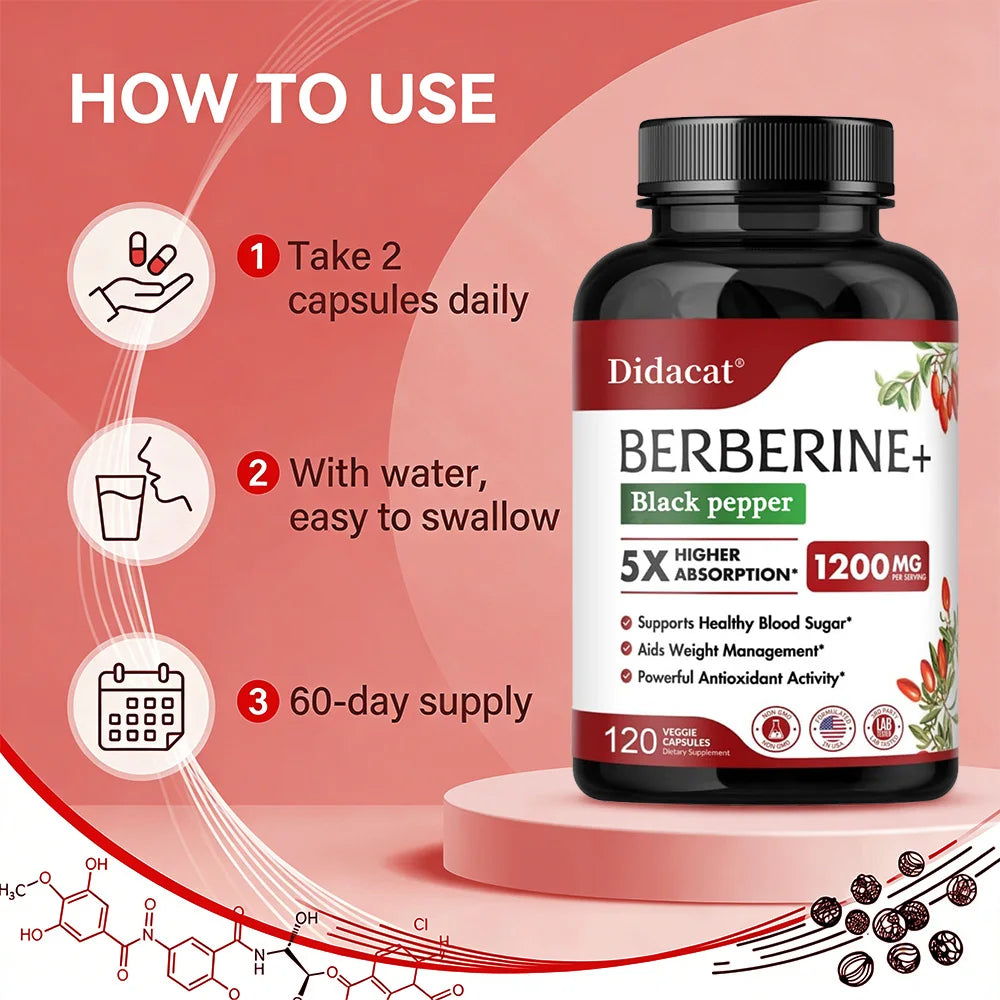 1200 MG Premium Berberine Supplement Capsules Supports Immune System, CardiovascularHeart & Gastrointestinal Wellness