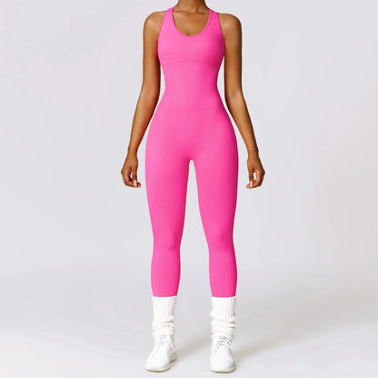 Seamless Gym Sport Jumpsuit Women Sportswear Sexy Hollow Backless Scrunch Fitness Overalls Push Up One Pieces Outfit Yoga Wear