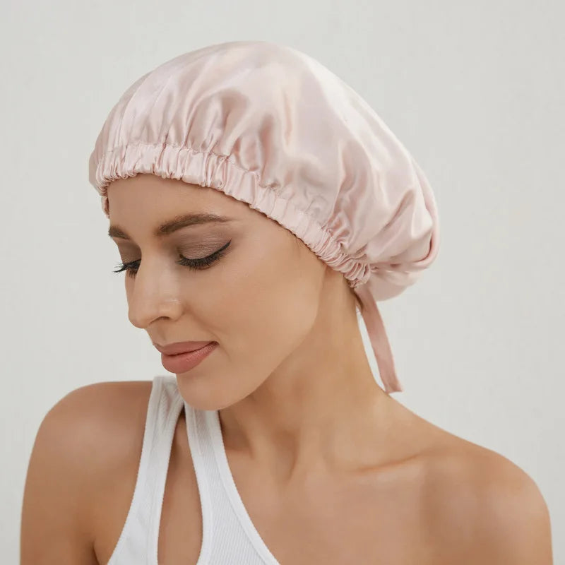 22 Momme 100% Mulberry Silk Bonnet for Sleeping Women, Adjustable Double Layer Silk Hair Wrap for Sleeping Hair Care