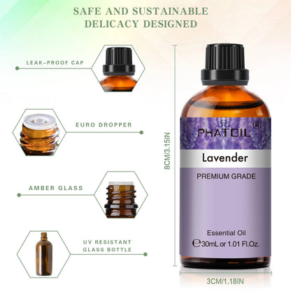 PHATOIL Reed Diffuser Essential Oil For Aromatherapy-30ml Lavender Lemon Eucalyptus Sweet Orange Sandalwood Aroma Essential Oils