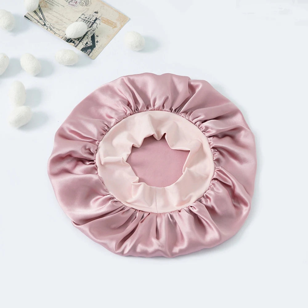 100% Real Mulberry Silk Bonnet for Sleeping Women Large Hair Care Bonnet for Long Curly Hair with Soft Elastic Band