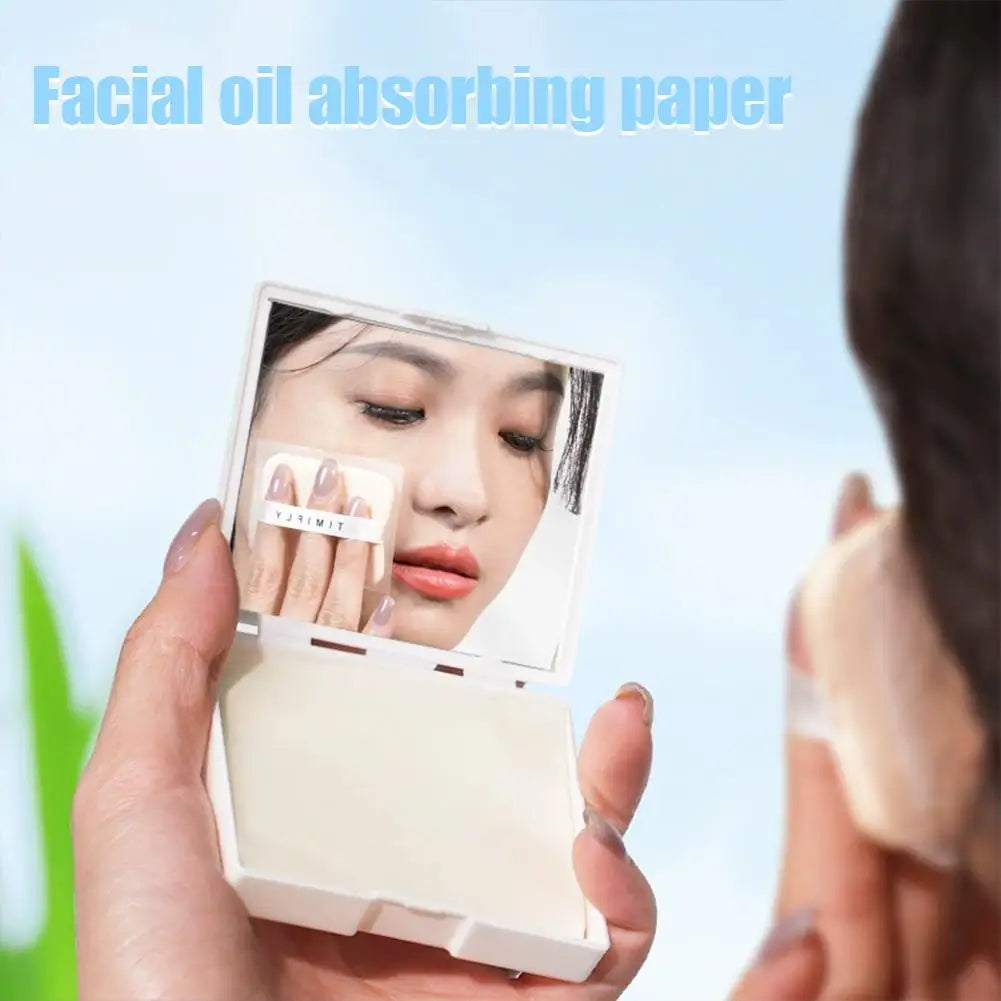 100PC Face Oil Blotting Papers with Mirror&Makeup Puff Instantly Control Facial Shine and Refresh Skin, Oil Control Care