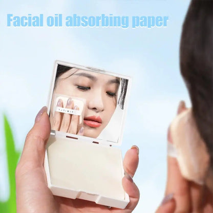 100PC Face Oil Blotting Papers with Mirror&Makeup Puff Instantly Control Facial Shine and Refresh Skin, Oil Control Care