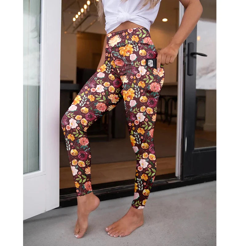 LETSFIND New Arrival Women Pockert Elastic Pants Fashion High Waist 3D Digital Printing Stretch Fitness Sexy Girls Leggings