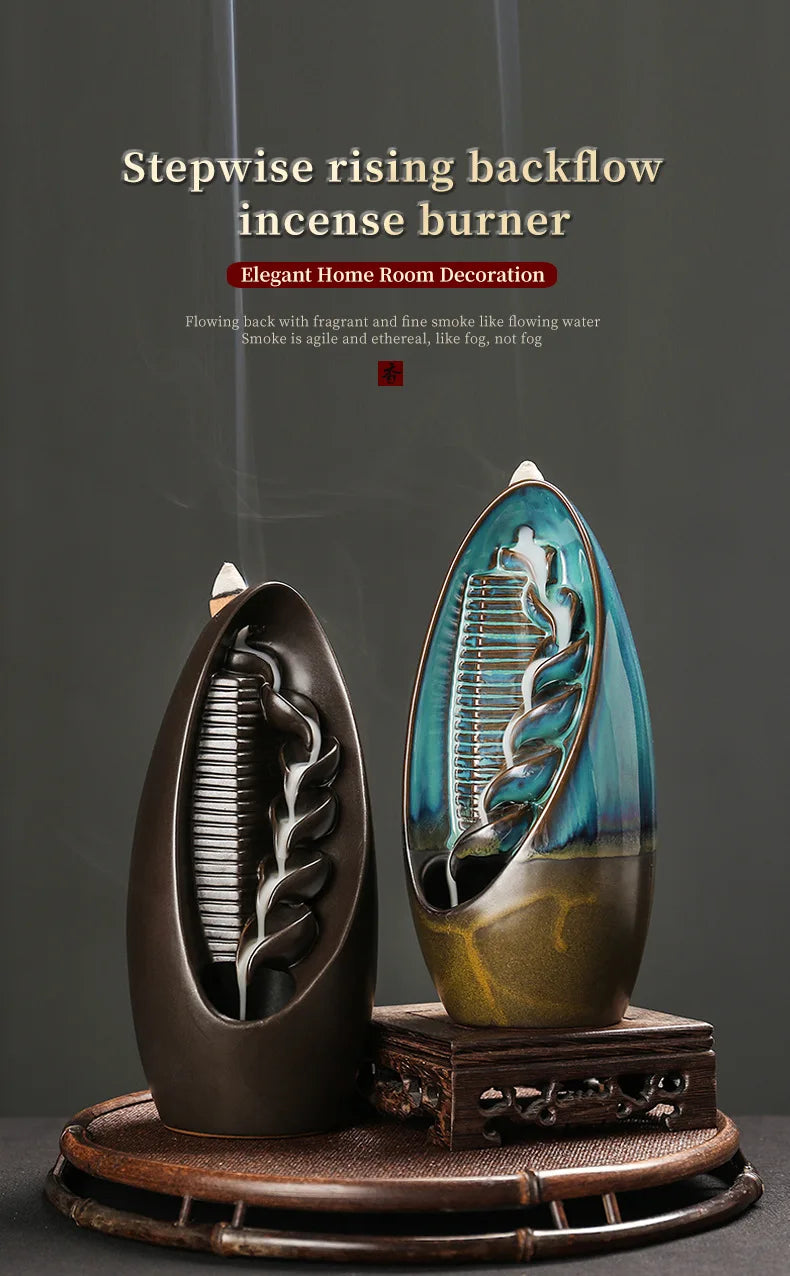 Ceramic Incense Burner Smoky Waterfall Aromatherapy Diffusers Ornament Reflux Incense Burner Alpine Flowing Water Burner Crafts