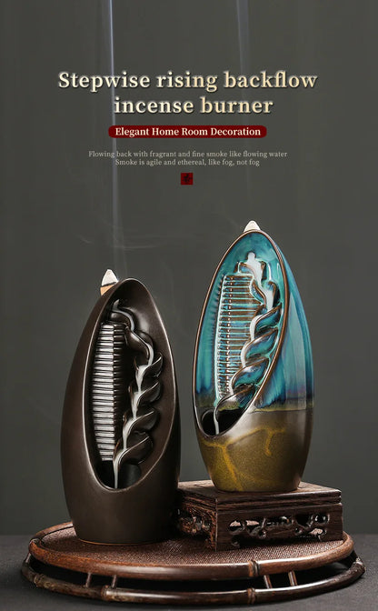 Ceramic Incense Burner Smoky Waterfall Aromatherapy Diffusers Ornament Reflux Incense Burner Alpine Flowing Water Burner Crafts