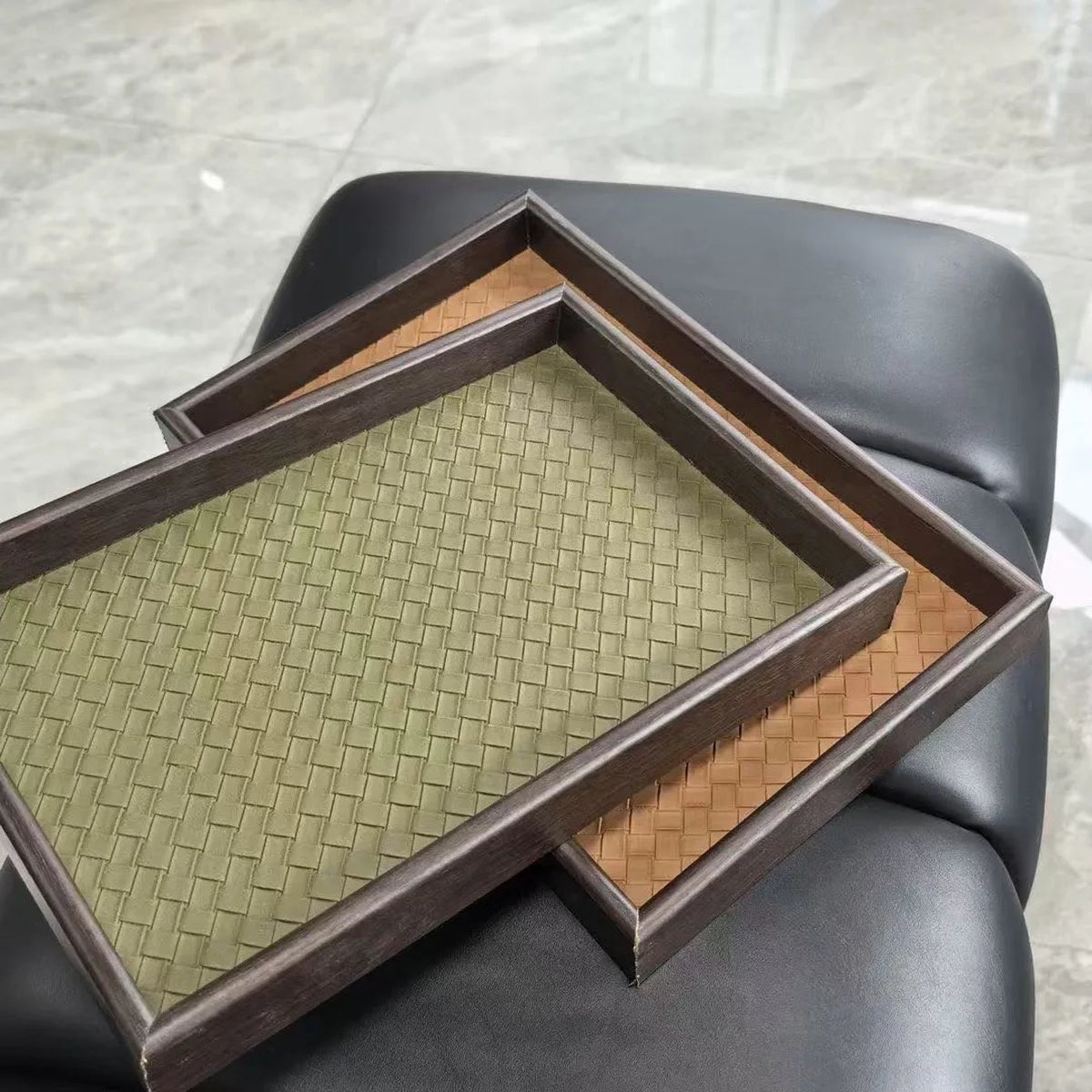 Elegant Woven Faux Leather Tray for Cosmetics, Perfume & Aromatherapy Storage Tray - Key Holder & Decorative Storage Plate