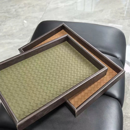 Elegant Woven Faux Leather Tray for Cosmetics, Perfume & Aromatherapy Storage Tray - Key Holder & Decorative Storage Plate