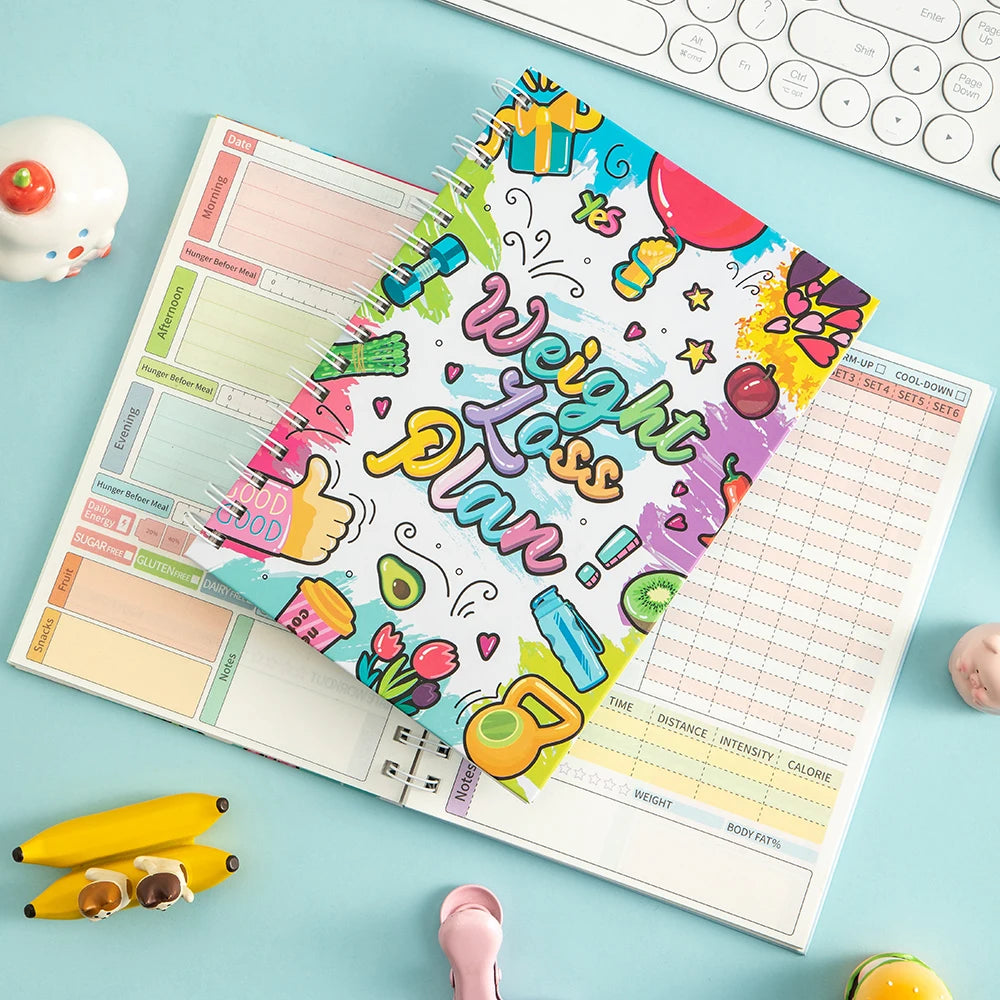 72Sheets A5 Spiral Weight Loss Planner With Stickers Undated Fitness Tracker For Daily Weekly Workout Diet Log Goal Setting