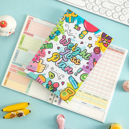 72Sheets A5 Spiral Weight Loss Planner With Stickers Undated Fitness Tracker For Daily Weekly Workout Diet Log Goal Setting