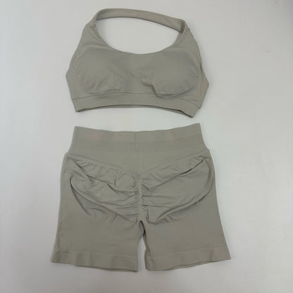 Yoga Shorts Sets Seamless Yoga Set Women 2Pcs Halter Sports Bra Scrunch Butt Gym Shorts Set Workout Clothes Summer Sportswear