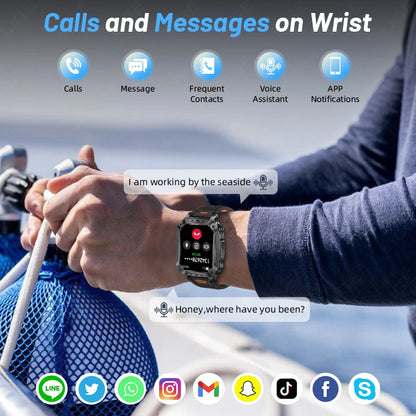 LIGE 1400mAh Large Capacity Battery Smart Watch Men Outdoor SOS Flashlight IP68 Sports Fitness Tracker Voice Calling Smartwatch