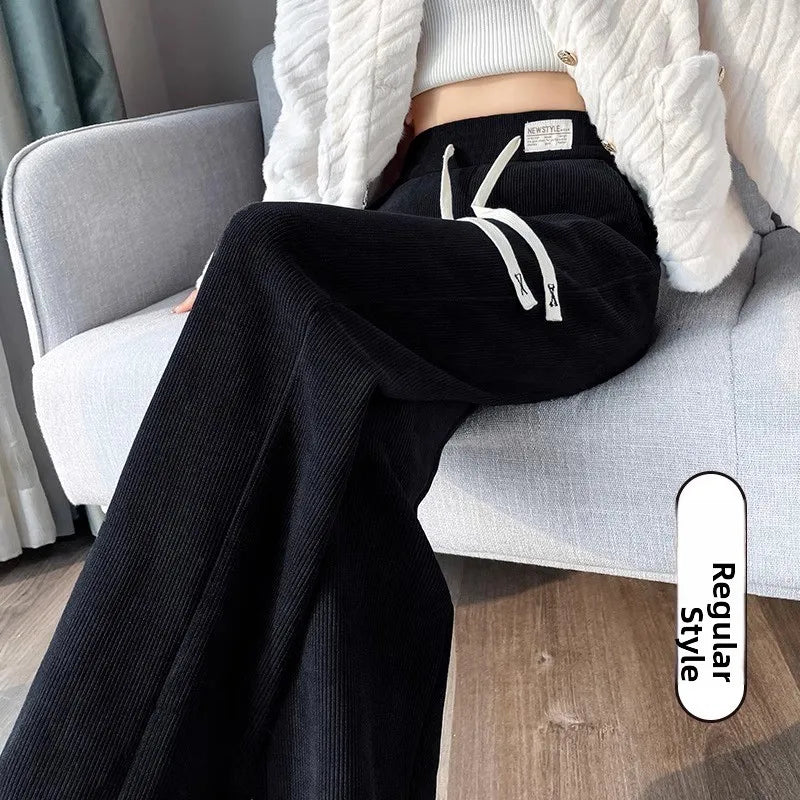 Lamb Velvet Wide Leg Pants Women's Winter New Loose Thiened Casual Straight Leggings High Waist Long Trousers