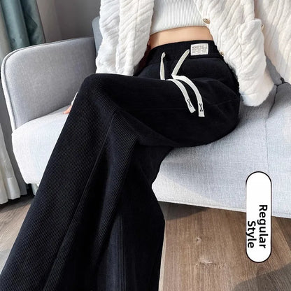 Lamb Velvet Wide Leg Pants Women's Winter New Loose Thiened Casual Straight Leggings High Waist Long Trousers