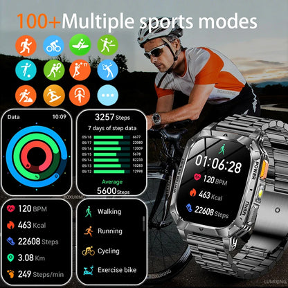2026 New 1400 mAh Battery Military Grade Smart Watch Men IP68 Waterproof 100+ Sports Modes Bluetooth Call AMOLED HD Smartwatches