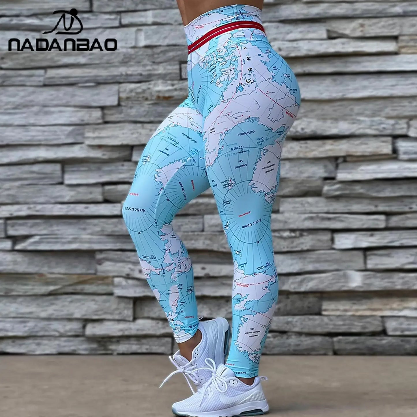 NADANBAO Woman Map Printed Leggings High Waist Skinny Trousers Lady Sporty Workout Pants Female Outdoor Running Riding Bottom
