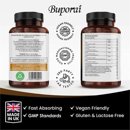 Mushroom Super Blend Complex - Brain Nervous System Health and Memory Supplements Immunity Sleep Energy Mood Support