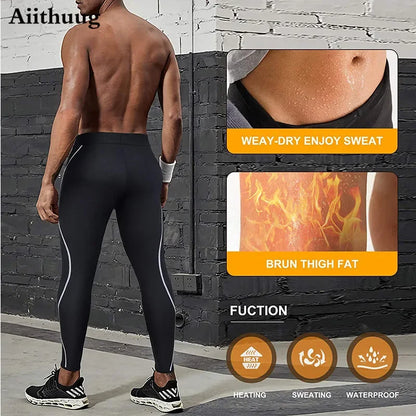 Aiithuug Men Neoprene Sweatpants Athletic Sauna Sweat 5 Times Sweating Pants Running Workout Sports Leggings Pocket Body Shapers