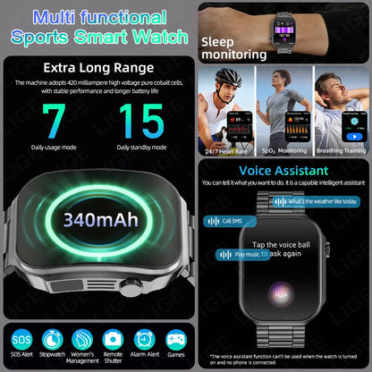 LIGE New 2.2-inch 3D Curved Screen Smart Watch With LED Light Thermometer Health Monitor Smartwatch BT Call Sports Fitness Watch