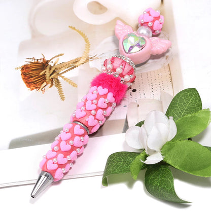 10-50Pcs DIY Clay Heart Bead Pen with Pearl Detail — Useful Ballpoint Pen for Journaling, Office, and Gifts