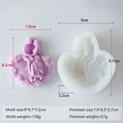 Rose Heart Couple Candle Mold Valentine Wedding Silicone Mold DIY Romantic Aromatherapy Plaster Gift