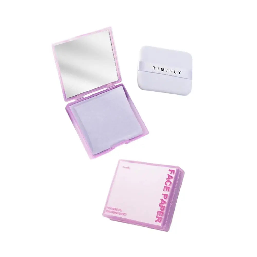 100PC Face Oil Blotting Papers with Mirror&Makeup Puff Instantly Control Facial Shine and Refresh Skin, Oil Control Care
