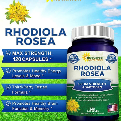 Rhodiola Rosea with Black Pepper Supplement - Confront Stress, Improves Mood, Increases Focus & Energy, Supports Brain Function