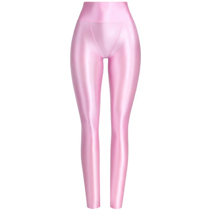 MJINM Sexy Glitter Soft Smooth High Waist Double-layered Small V-crotch Ankle-length Pants Yoga Fitness Gymnastic Tight Leggings