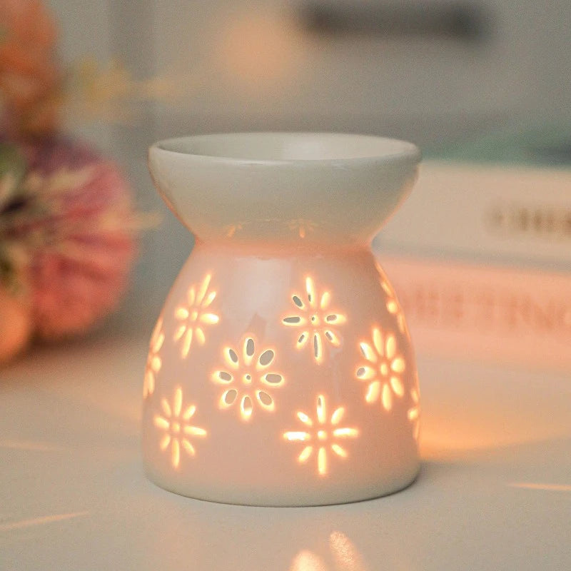White Ceramic Incense Burner Candle Essential Oil Aromatherapy Diffuser Hollow Heating Stove Middle East Home Decor Ornament