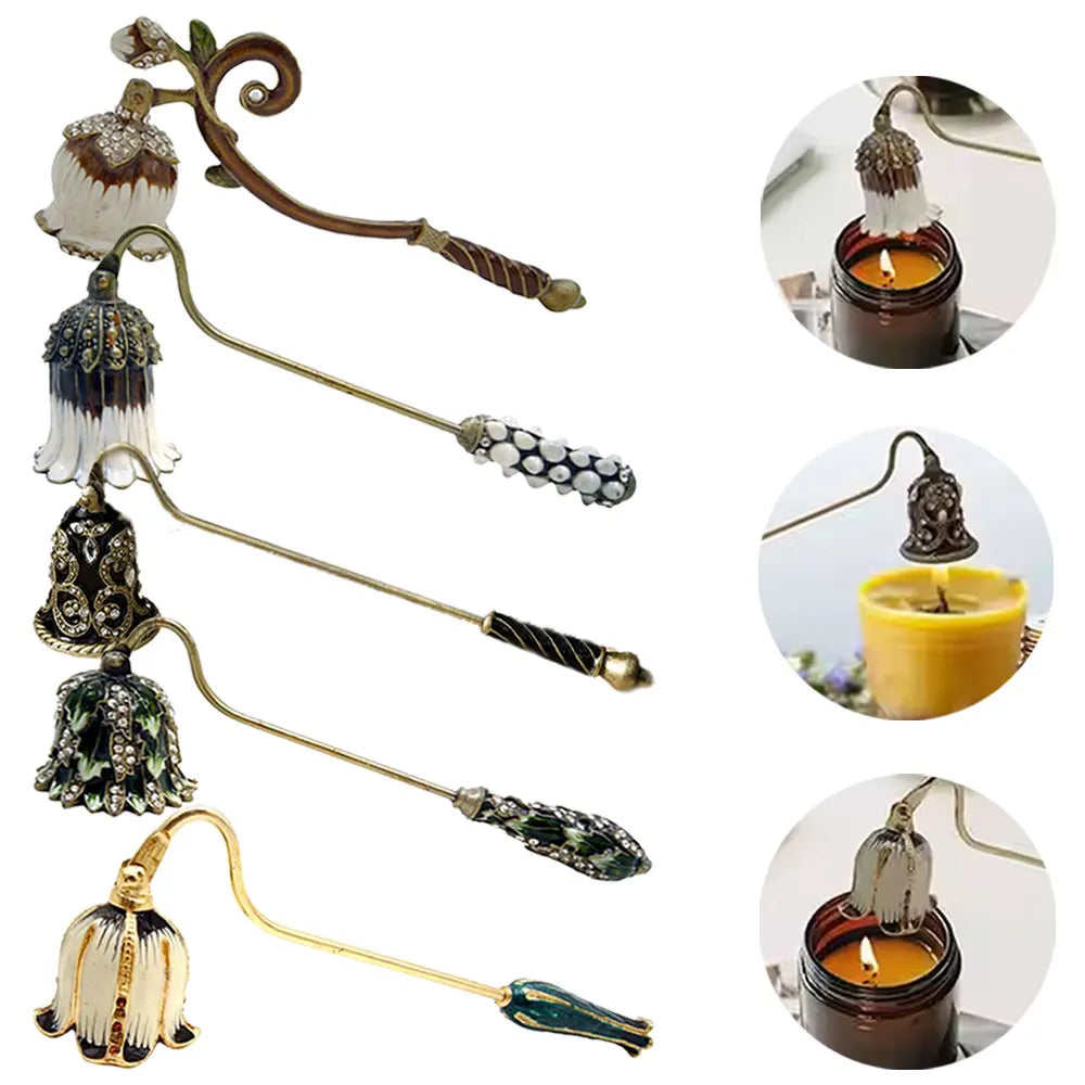 Luxury Scented Candle Care Accessory Metal Enamel Handle Flower Design DIY Aromatherapy Tools Candle Wick Snuffer Birthday Gifts