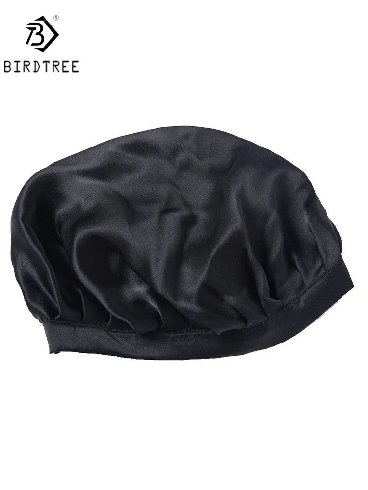 BirdTree 100% Real Silk Sleep Cap for Women, Hair Care Natural 19 Momme Silk Postpartum Hat, Night Bonnet with Tie T32101X