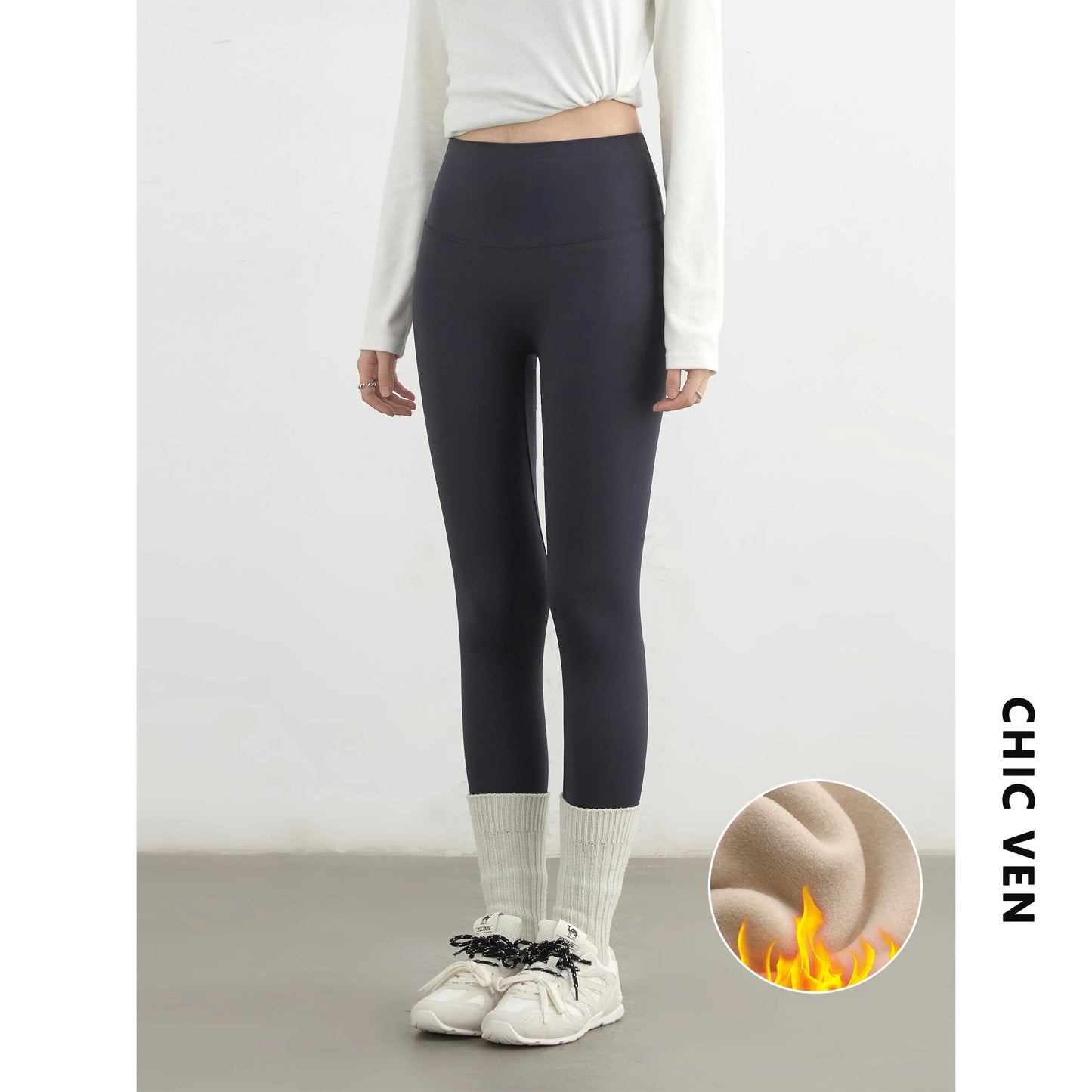 CHIC VEN Women Leggings Pants Solid High Waisted Stretch Yoga Pant Tights Fitness Elastic Running Sportswear Autumn Winter 2025
