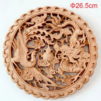 1PC Traditional Chinese Woodcarving Wall Hanging Camphor Wood 3d Exquisite Dragon Phoenix Flower Carving Craft Home Decoration