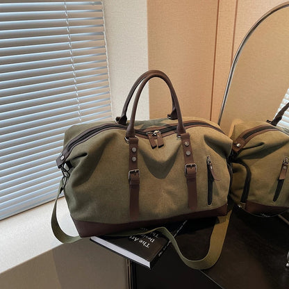 Canvas Travel Duffel Shoulder Crossbody Bag Shoes Compartment Gym Fitness Outdoor Short Distance Bag Luggage Weekend Handbag