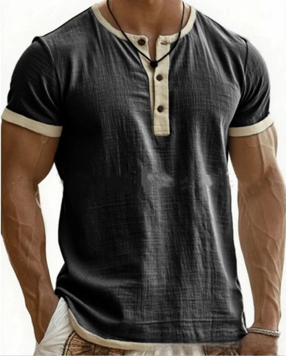 Summer 2025 Men's Fashion Cotton Sleeveless Fitness Casual Vest Color Block Trendy Button Decorated Loose Fit Sweat Wicking