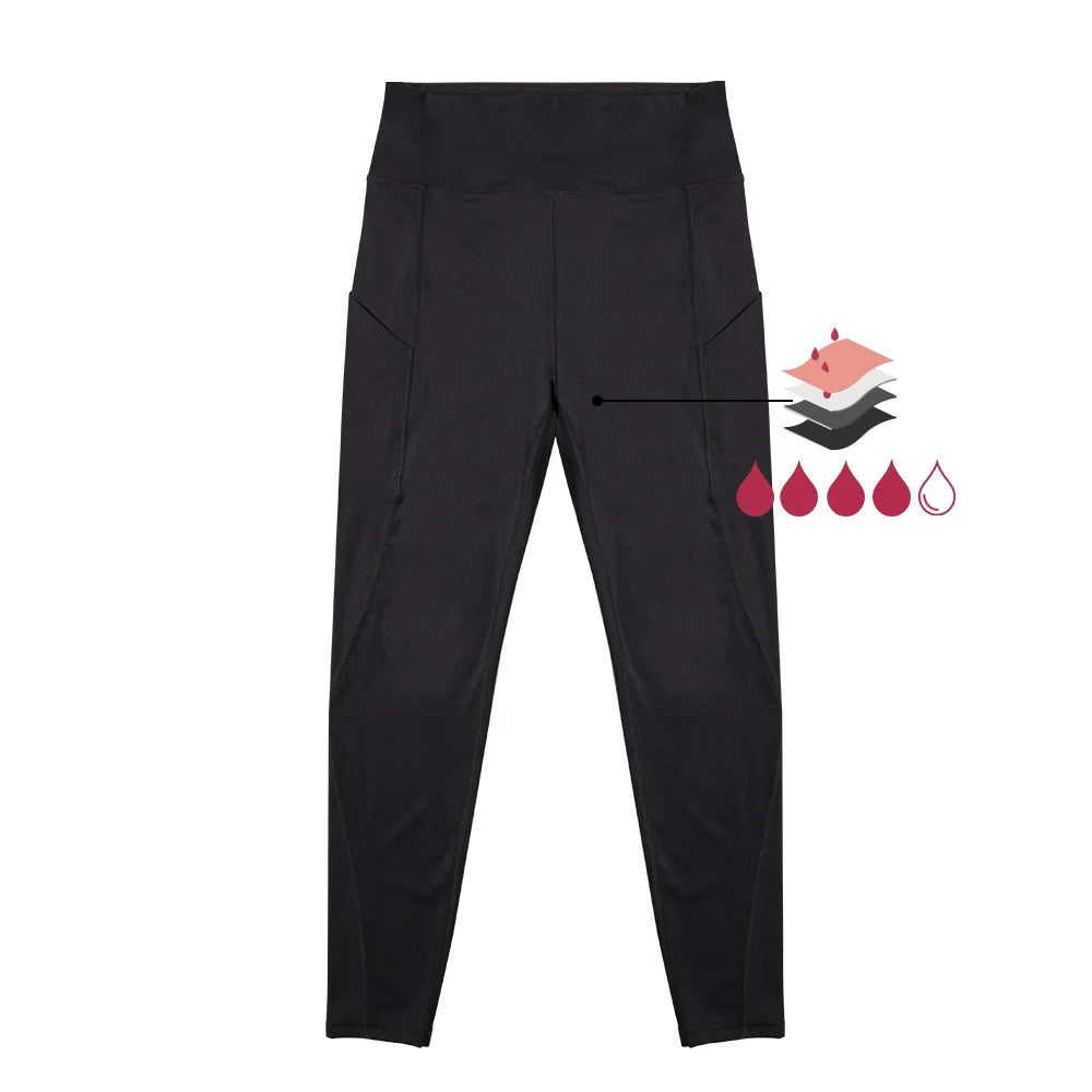 Women Period Yoga Pants with Pockets High Waist Leakproof Elastic Soft Menstrual Leggings for Workout Running Yoga