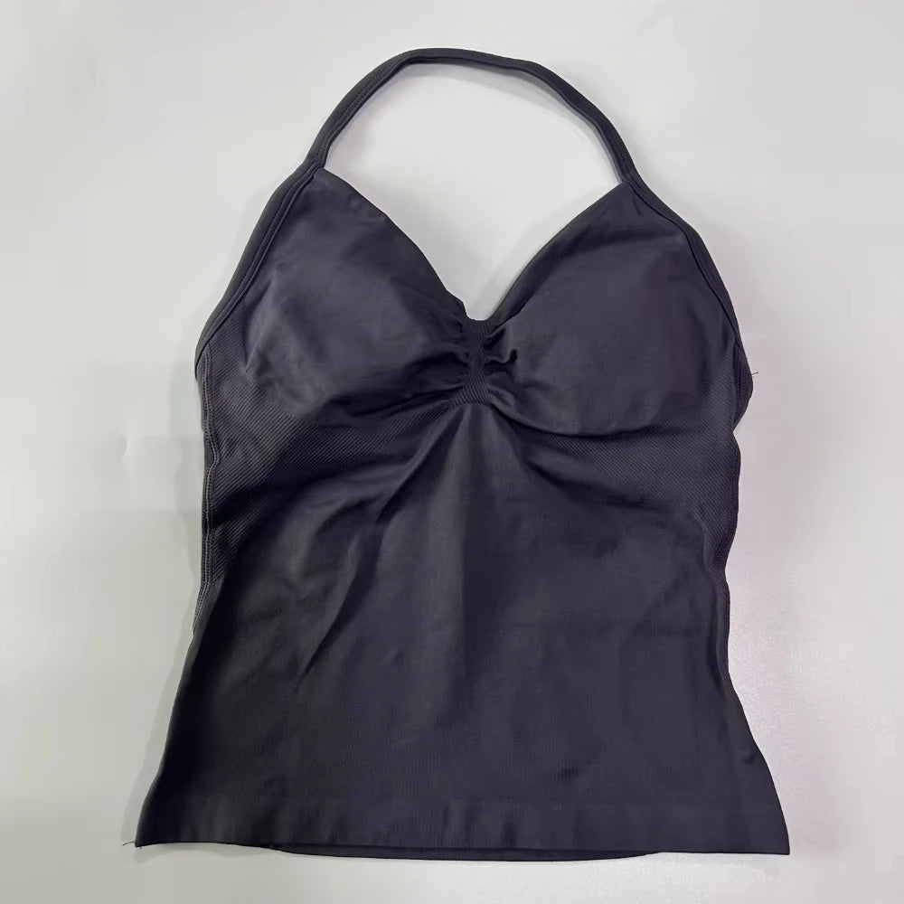 2Pcs Gym Set Women Backless Tank Tops High Waist Scrunch Seamless Shorts Gym Suit Fitness Clothes Activewear Workout Set