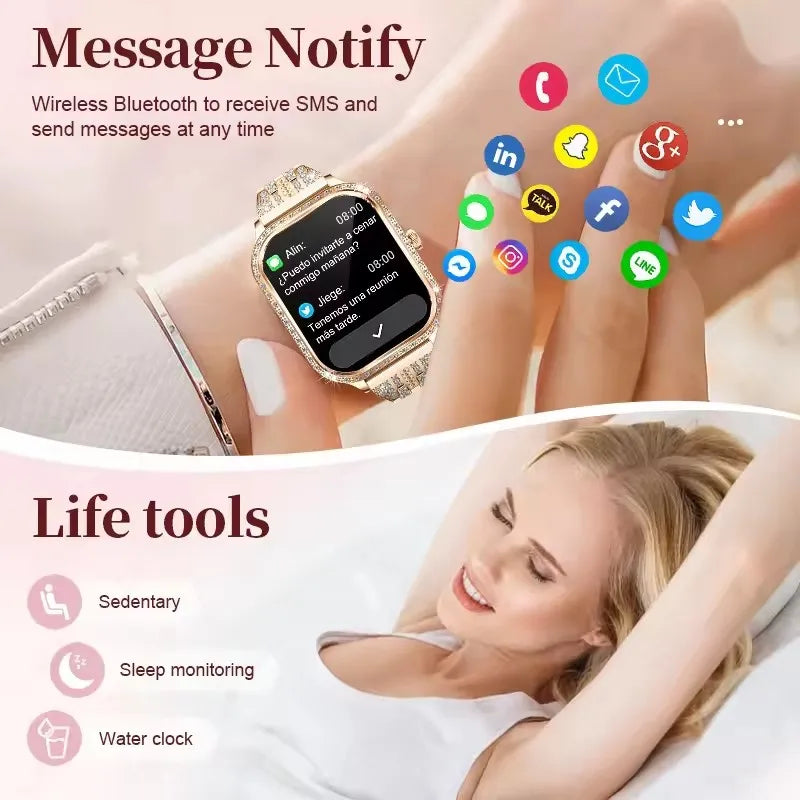 2026 New Smart Watch For Women Gift 1.75 Inch Full Touch Screen Sports Fitness Watches Bluetooth Calls Digital Smartwatch Ladies